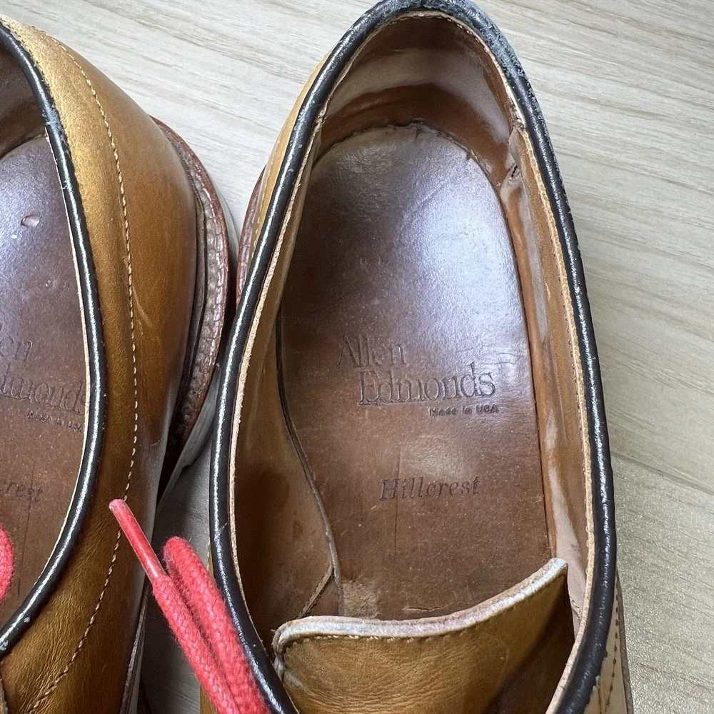 Allen Edmonds Hillcrest Oxford Shoes‎ Men's 8.5 D Brown Leather Comfort Red Lace